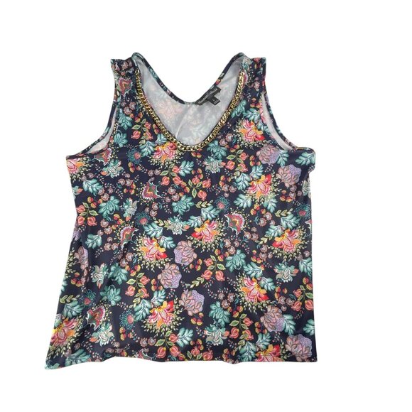 Thomas & Olivia Black Floral Tank Top with Chain Detail Size L NWT - Picture 1 of 7